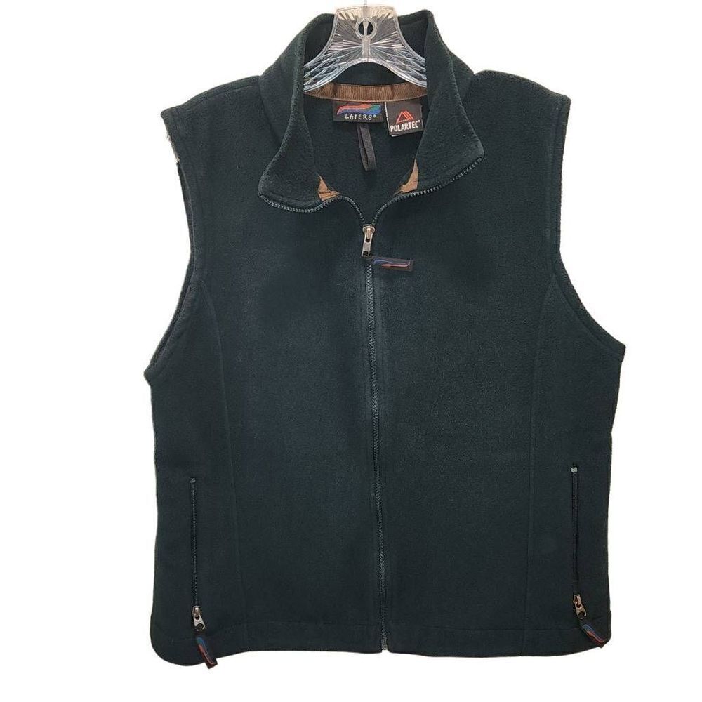 Layers Men's Black Polartec Sleeveless Stand-Up Collar Full Zip Fleece Vest XL‎